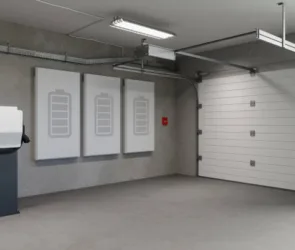 Electric Vehicle Charging Station And Home Energy Storage System In Garage